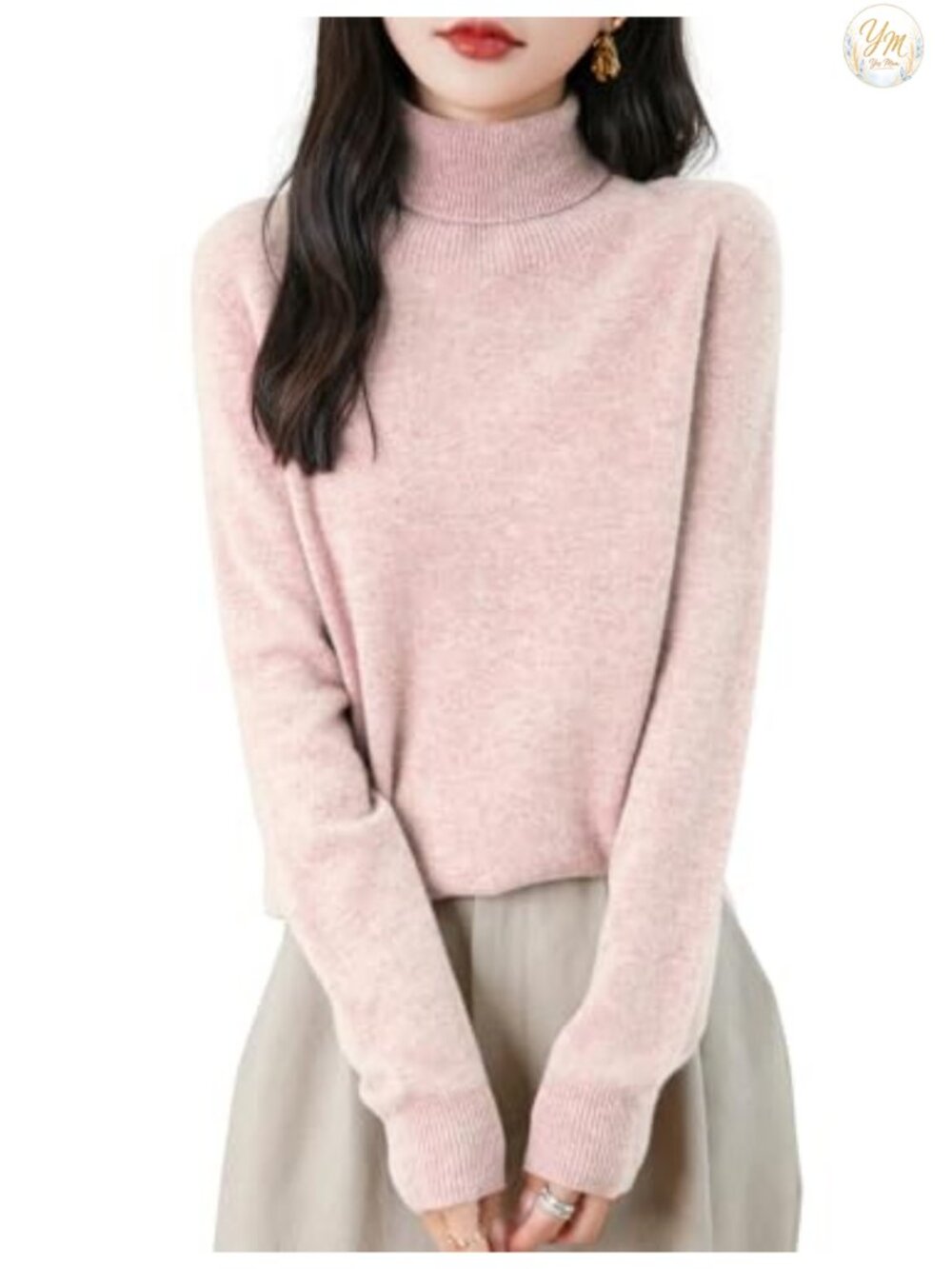 100% Merino Wool Turtleneck Sweater Seamless Knit Pullover